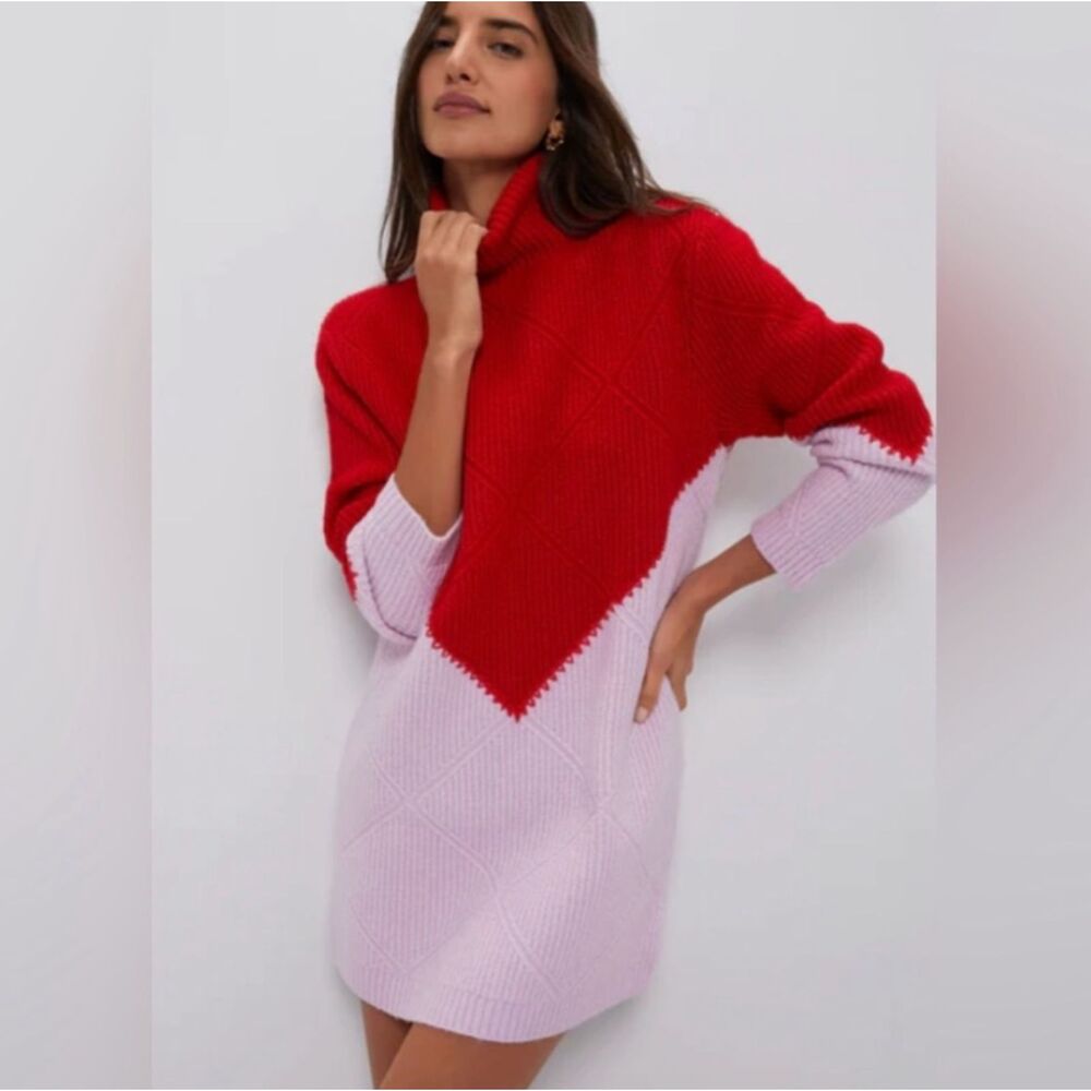 NEW Hyacinth House Diamond Demi Sweater Dress in Pink / Red - Size XL Tuckernuck
